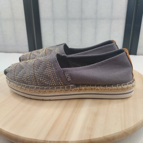 Skechers BOBS Breeze Moonbeam Stars Gray Canvas Espadrille Sneakers Women US 7.5 - Picture 5 of 13
